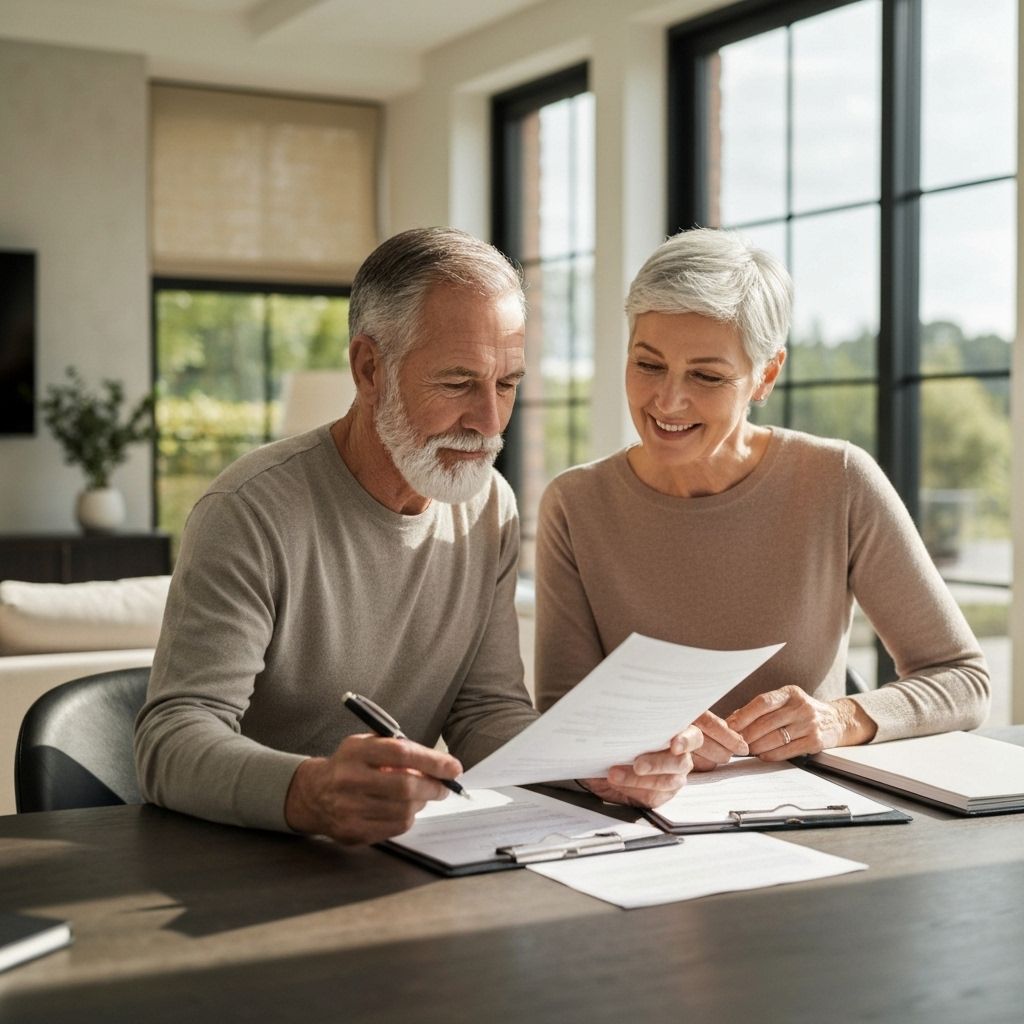Senior couple reviewing long-term care insurance options
